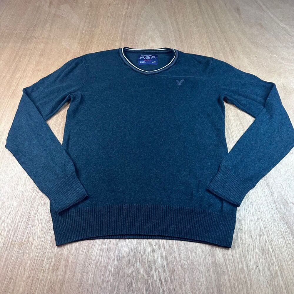 American Eagle Men’s Dark Green V-Neck Sweater XS Athletic Fit Cotton